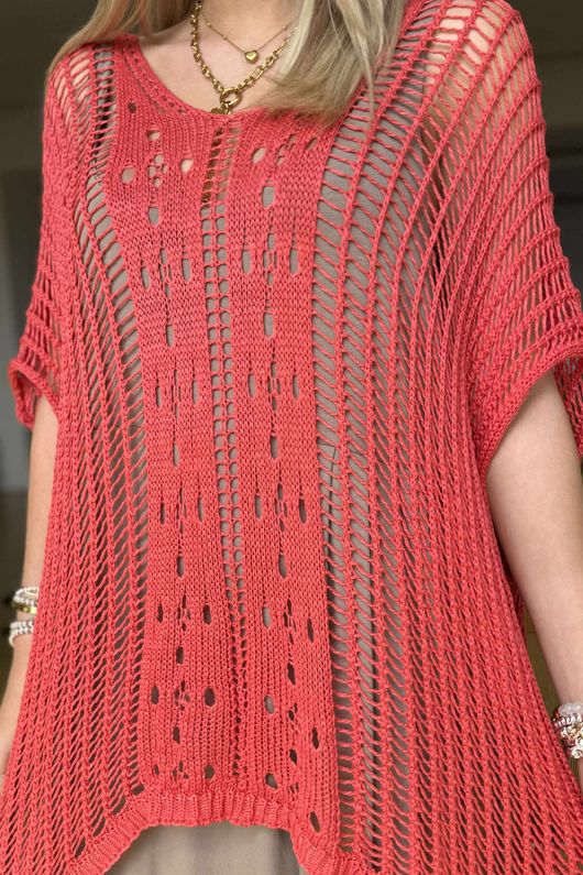 Made in Italy Seville Cotton Summer Knit Top Watermelon 